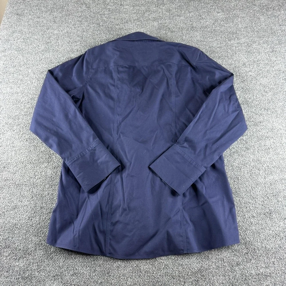 Foxcroft Shirt Womens 12 Blue Non Iron Stretch Button Up Long Sleeve Top